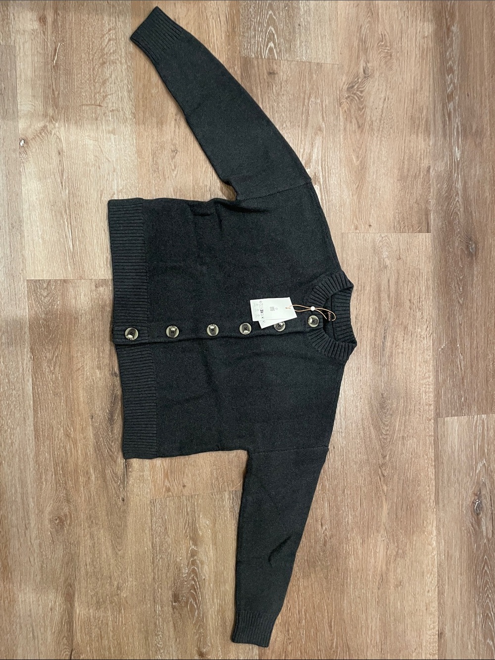 Quince Black Button-Front Knit Cardigan